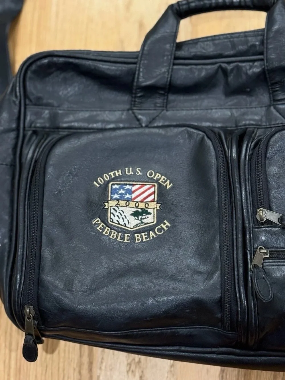 Pebble Beach Black Leather Laptop Bag with 100th U.S. Open